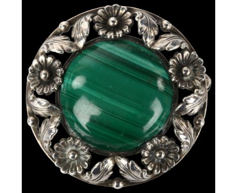 NIELS ERIK FROM - a Danish modernist sterling silver and malachite floral brooch, diameter 33.7mm, 14.4gNo damage or repairs,