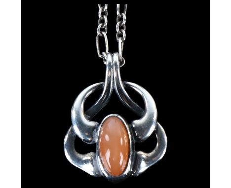 GEORG JENSEN - a Danish modernist sterling silver and orange moonstone pendant necklace of the year 2006, on silver chain, pe