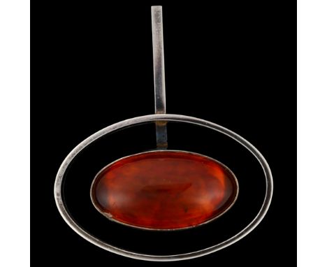 NIELS ERIK FROM - a Danish modernist sterling silver and amber openwork pendant, height 45.6mm, 11.8gNo damage or repairs, on