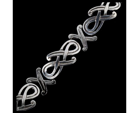 PLATERIA GIL - a Mexican sterling silver abstract panel bracelet, Guad Mexico, bracelet length 18cm, 40.3gNo damage or repair