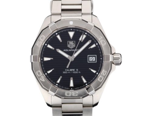 TAG HEUER - a stainless steel Aquaracer automatic bracelet watch, ref. WAY2110, black dial with luminous tapered baton hour m