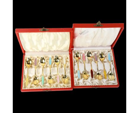 FRIGAST - a set of 12 Danish vermeil sterling silver and harlequin enamel coffee spoons, length 9.5cmNo damage or repairs, no