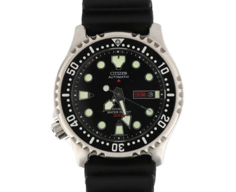 CITIZEN - a stainless steel Promaster Diver 200M automatic wristwatch, ref. 8203-S034124, circa 2015, black dial with luminou