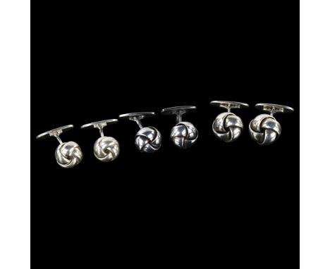 3 pairs of Danish silver knot cufflinks, largest diameter 13.6mm, 35.9g total (3 pairs)No damage or repairs, only light surfa