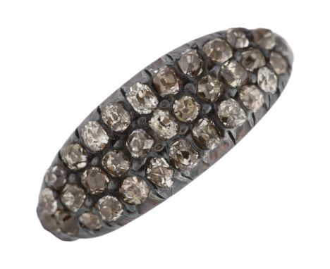 A Victorian diamond cluster ring, unmarked gold and silver settings, pave set with old-cut diamonds, setting height 7.1mm, si