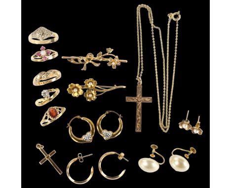 Various gold jewellery, comprising 18ct (2.5g), 15ct (5.3g), and 9ct (19.2g gross)Lot sold as seen unless specific item(s) re