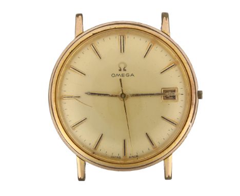 OMEGA - a gold plated stainless steel mechanical wristwatch head, champagne dial with gilt baton hour markers, sweep centre s