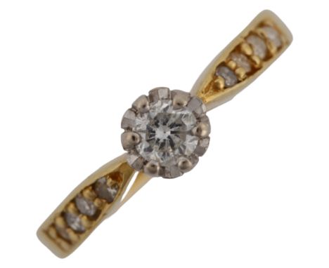 A modern 18ct gold 0.15ct solitaire diamond ring, illusion set with modern round brilliant-cut diamond and single-cut diamond