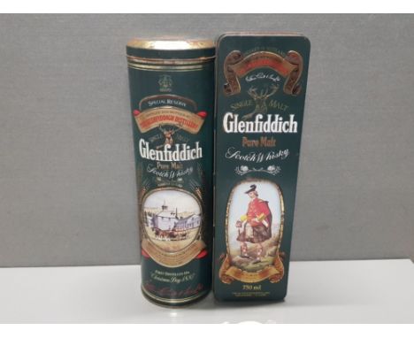 2 VINTAGE GLENFIDDICH SCOTCH WHISKY TINS BOTH BOTTLES UNFORTUNATELY EMPTY