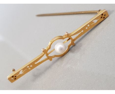 9CT YELLOW GOLD PEARL BROOCH 2.4G
