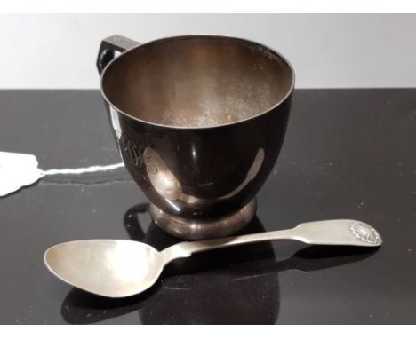 HALLMARKED SILVER CHRISTENING CUP AND SPOON 128.6G