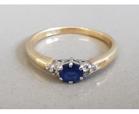 9CT YELLOW GOLD LADIES SAPPHIRE AND DIAMOND CLUSTER RING 2.4G SIZE R