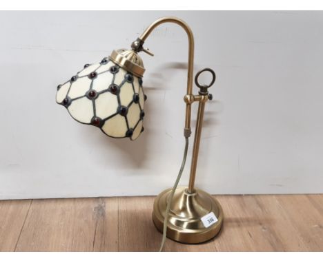 ADJUSTABLE TIFFANY STYLE LAMP WITH HEAVY BRASS BASE