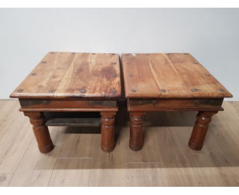 A PAIR OF SOLID SHEESHAM WOOD LAMP TABLES