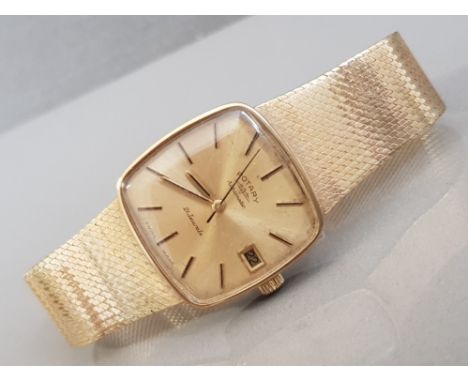 9CT YELLOW GOLD SQUARE FACE AUTOMATIC ROTARY WRISTWATCH 64.5G