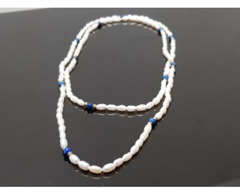 FRESHWATER PEARL AND LAPIS LAZULI BEAD NECKLET