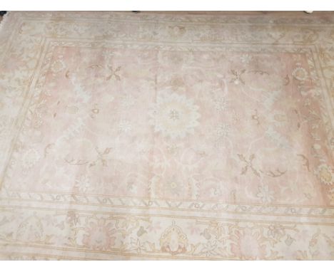 LARGE 1920S 8FT X 12FT PINK FRINGED CARPET