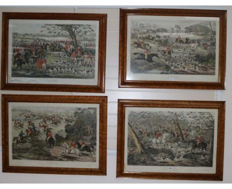 After Charles Hunt (1803-1877), a set of four hunting prints, plates 1 - 4, in maple frames 54 x 77cm