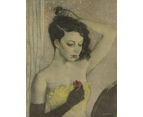 After Rex Whistler (1905-1944), lithograph, Girl with a Red Rose (portrait of Lady Caroline Paget), signed in pencil with Fin