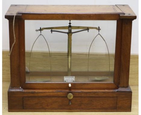 A set of mahogany cased chemist's scales