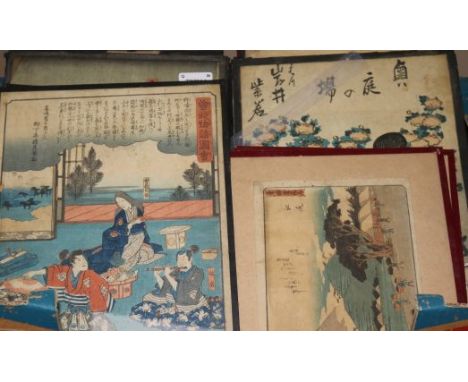 A collection of 19th century Japanese woodblock prints, most in passe partout frames (15)