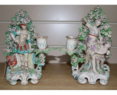 A pair of Derby candlestick figures of Mars and Venus with Cupid, c.1770, restorations
