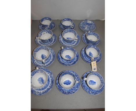 Copeland Spode 'Italian' pattern ceramics, comprising: eleven teacups and thirteen saucers.