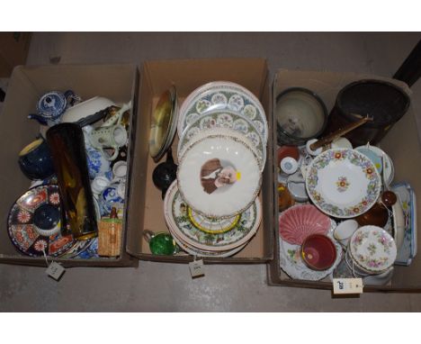 Miscellaneous ceramics, to include; Minton; Wedgwood Calendar Plates Series; Denby; Worcester; and others, in three boxes.
