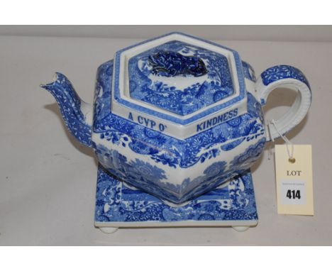 A Copeland Spode 'Italian' pattern teapot, with inscription to top 'We'll ak' a cup o' kindness yet for a days o' auld lang s