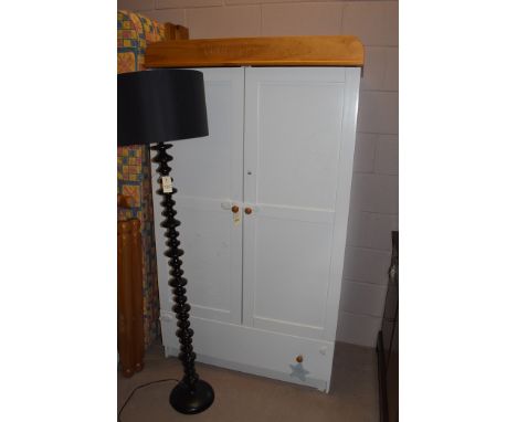 A modern Winnie the Pooh white painted wardrobe, 100cms wide; and a black plastic standard lamp with black shade.  (2)