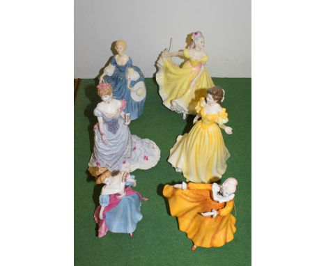 Royal Doulton figurines, to include: Hilary; Ninette; Caroline; and a Royal Worcester figure The Golden Jubilee Ball, no. 400