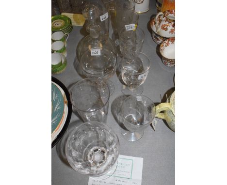 19th Century and later glass, to include: a rummer; tall glasses with engraved star decoration; decanter; and other, glasswar