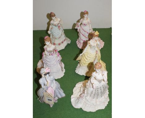 Royal Worcester figurines, to include: The Jewel in the Crown; The Embassy Ball; A Royal Presentation; and three others.  (6)