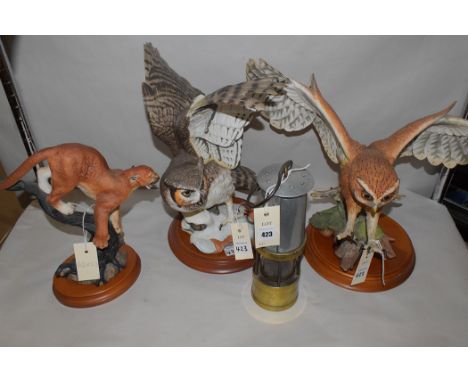 Franklin Mint ornaments, to include: 'The Defender', with certificate of authenticity; 'The Great Horned Owl'; and 'The Scree