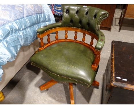    A Reproduction Button Backed Leather Swivel Office Chair                        