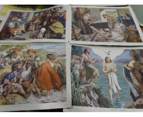     A Complete Thirty Page Folder Of Coloured Schoolroom Prints "Enid Blyton How The World Began"                            