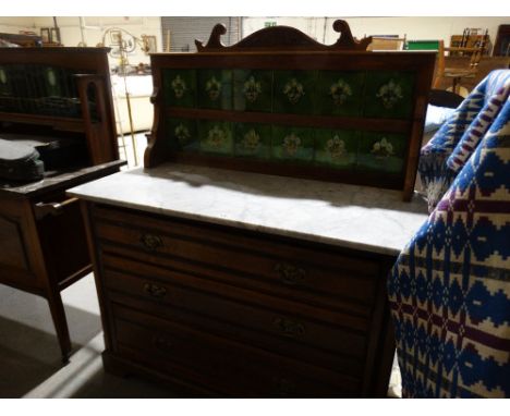    An Edwardian Marble Topped &amp; Tile Backed Wash Stand                             