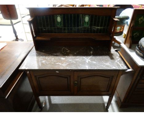     An Edwardian Marble Topped &amp; Tile Backed Wash Stand                             