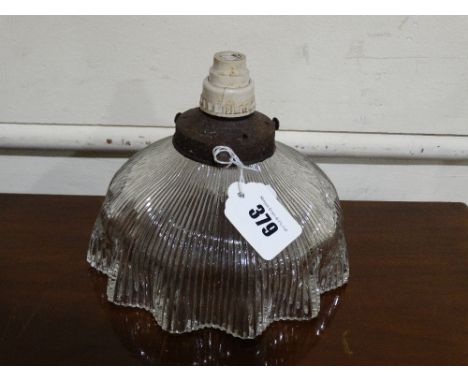     An Edwardian Clear Glass Ribbed Light Shade                                     