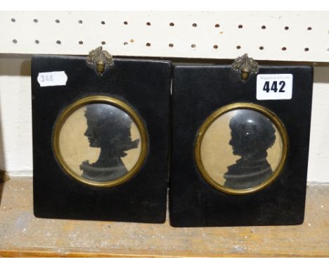     A Pair Of Early 19th Century Portrait Silhouettes Within Acorn &amp; Oak Leaf Frames