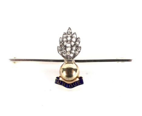 An early 20th century gold, diamond and enamel regimental badge or 'Sweetheart' bar-brooch for the Royal Artillery. In the fo