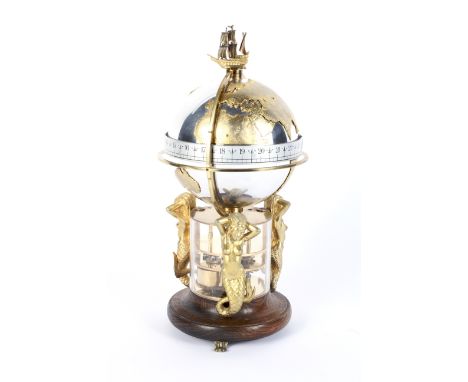 A St James House Meridian world globe table clock, with 8-day movement made in 1984, limited edition 1482/1500. With galleon 