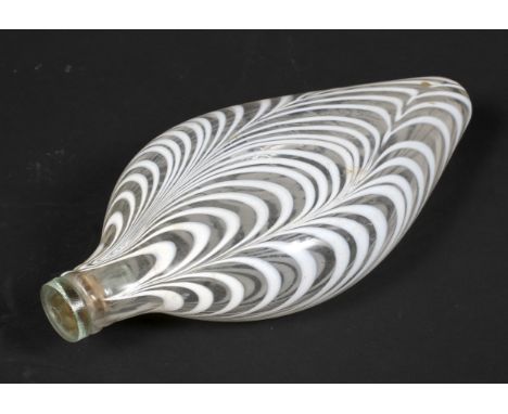 A late 19th century Nailsea gimmel flask and stopper. Of compressed teardrop shape, decorated with white combed decoration, 1