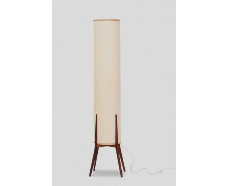 "Rocket" floor lamp, cream fibre shade on four teak legs, Danemark circa 1960. Normal wear - Weight: 1.50 kg - Shipping unava
