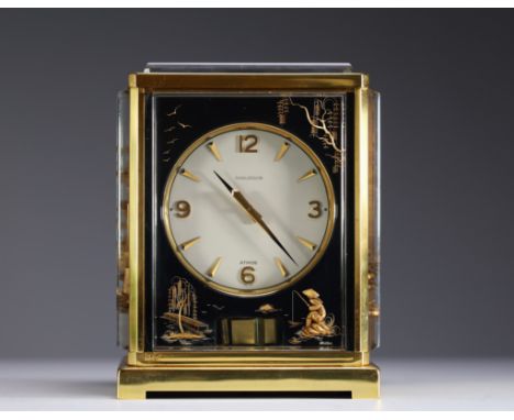Jaeger LeCoultre - Atmos Marina calibre 526-5, â€˜Plexi graveâ€™ model, circa 1965-70. Three-dimensional Chinese scene engrav