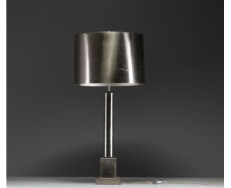 Maison Charles et Fils - Table lamp, stainless steel body and shade, circa 1970. Normal wear - Weight: 4.60 kg - Shipping ava