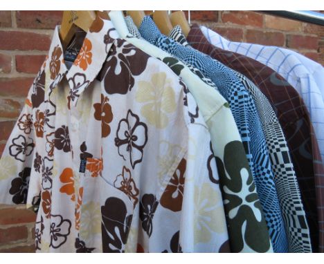 A COLLECTION OF EIGHT VINTAGE AND RETRO STYLE MENS SHIRTS, to include six new / old shop stock examples, mainly size L (8)