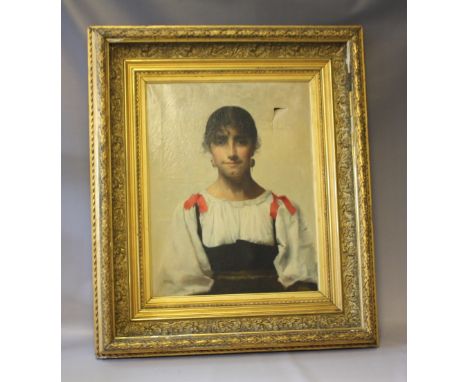 PAUL ALEXANDRE ALFRED LEROY (1860-1942). French school, half length portrait study of a young peasant girl, signed and dated 