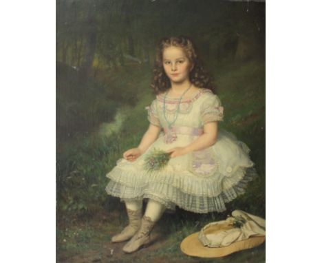BAREND LEONARDUS HENDRIKS (1830-1899). Dutch school, portrait of Marie Chatarina Cunigunde Van Der Crab sitting in a woodland