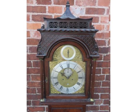 A GEORGE III MAHOGANY EIGHT DAY LONGCASE CLOCK BY 'BADDELEY OF ALBRIGHTON', the gilt and silvered dial with 'strike and silen